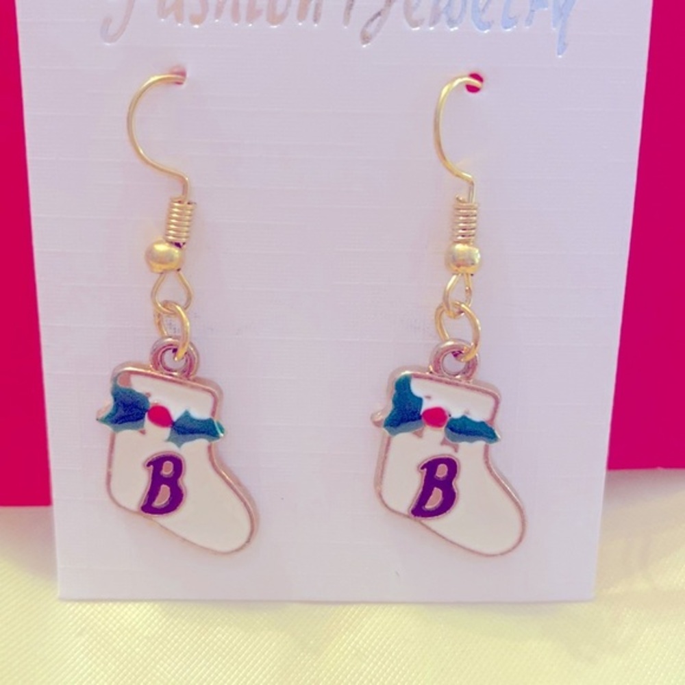 Christmas Stocking Earrings Monogrammed for B